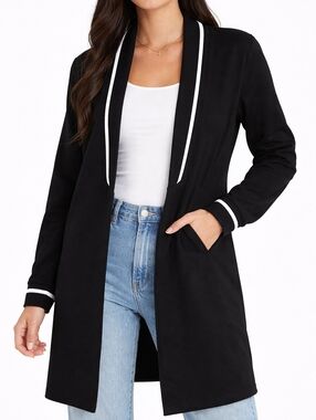 UMM ($140) Music Is Life Black Longline Cardigan Blazer Embossed Graphic